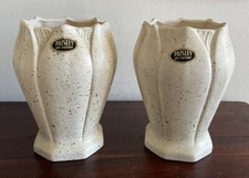 Pair Of Vintage Ivory And Gold Flecks ‘Paisley Art’ Pottery Vases- Aust.