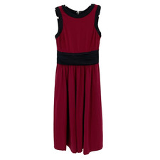 eShakti Pleated Midi Dress Burgundy Size S Sleeveless Fit And Flare Back Zip