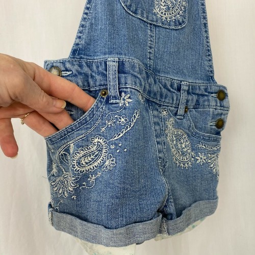 Lucky Brand Overalls Shortalls 6 Girls Embroidered Denim Jeans Cuffed Kids - Picture 6 of 10
