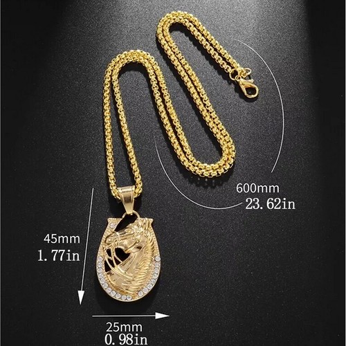 Damenmode Schmuck Plattiert Gold Pferd Hufeisen Anhänger Halskette - Bild 4 von 6