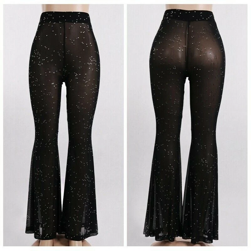 Black Sequin Bell Bottom Pants