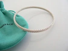 Tiffany & Co Mesh Bracelet Silver Narrow Weave Somerset Bangle Gift Pouch Love
