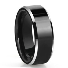 6/8mm Men's Black Tungsten Carbide Ring Brushed Silver Edge Wedding Band