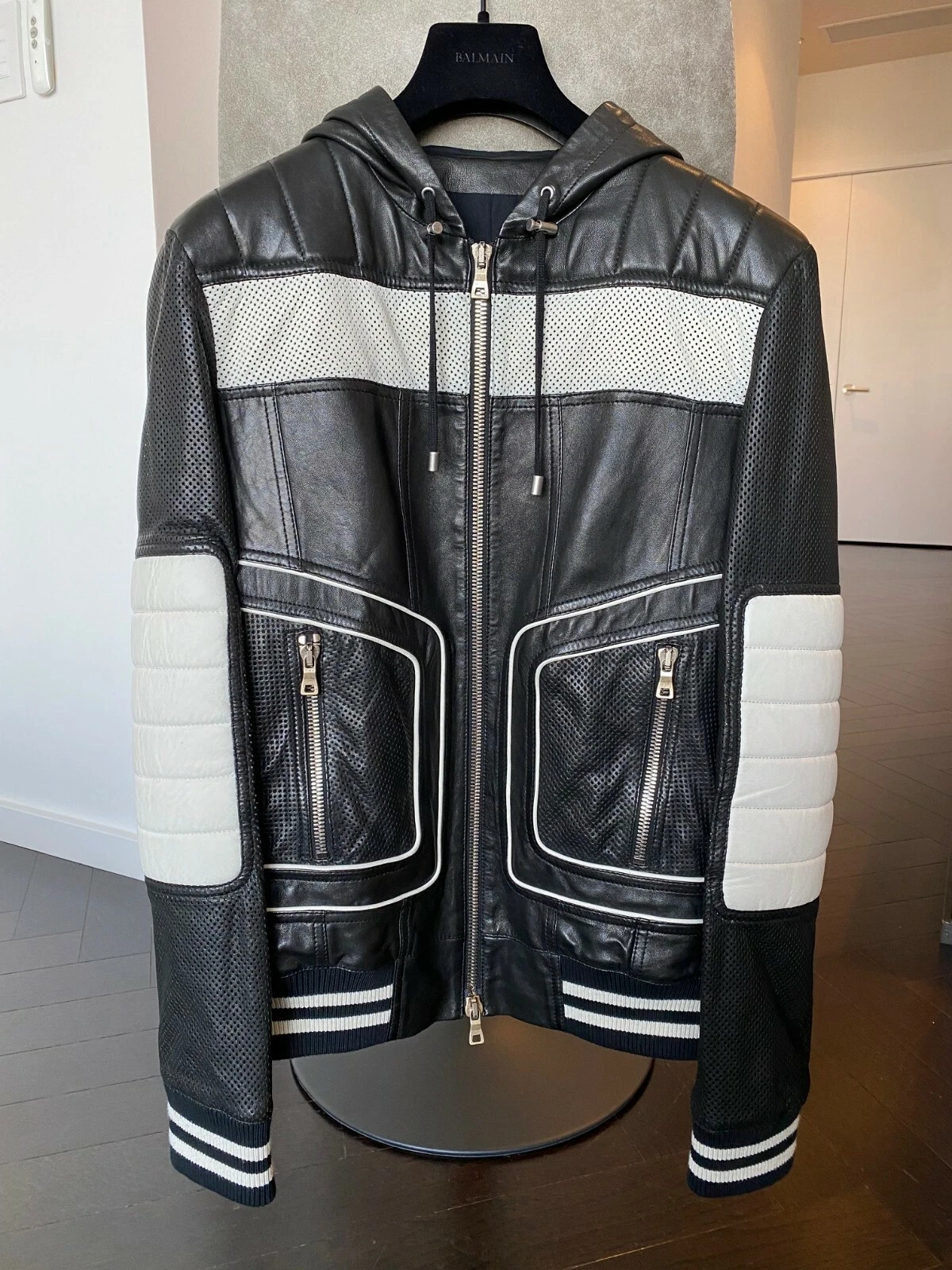Balmain — Balmain colour-block hooded biker jacket