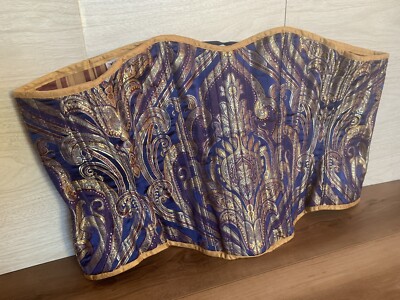 Venefica Renaissance Overbust Corset Damask Gold Blue Steel Boned Corset SEE DIM