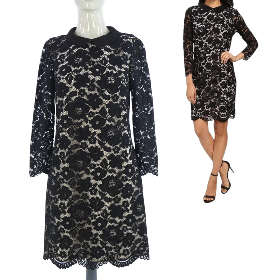 Ted Baker Ameera Dress Lace Midi Black Floral Formal Party Collared Size UK 10