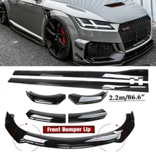 Front Bumper Lip Spoiler Splitter Side Skirt For AUDI A8 Glossy Black Body Kit