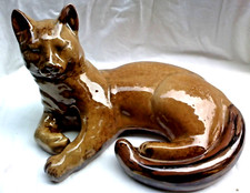 Beautiful Large 10.5 INCH Vintage Studio Pottery Cat Lying Down Alert Mint