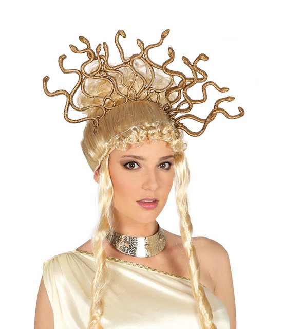 Mythical Medusa Greek Goddess Fancy Dress Costume Gold Snake Headdress