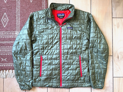 Men PATAGONIA Green Nano Puff Primaloft Full Zip Sweater Jacket