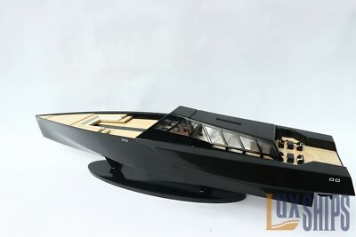 SCHWARZ Farbe 118 Wally Power Yacht Modell 92 cm - handgefertigtes Holzschiff