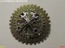 steampunk badge brooch pin spanners monkeywrench cog gearwheel engineer mechanic