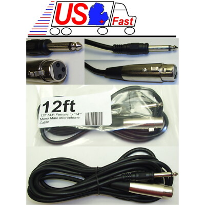 NEW 12ft XLR~1/4''Mono Microphone/Mic/PA/DJ Audio Cable/Cord/Wire 3pin~6.35mm TS