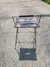 Vintage MCM Metal Smoking Stand Ceramic Ashtray 1960s