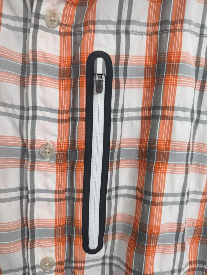 L L Bean Hombres 2XL Camisa Cool Wave Naranja Gris Cuadros Mangas Largas Senderismo Botón Foto 3 de 4