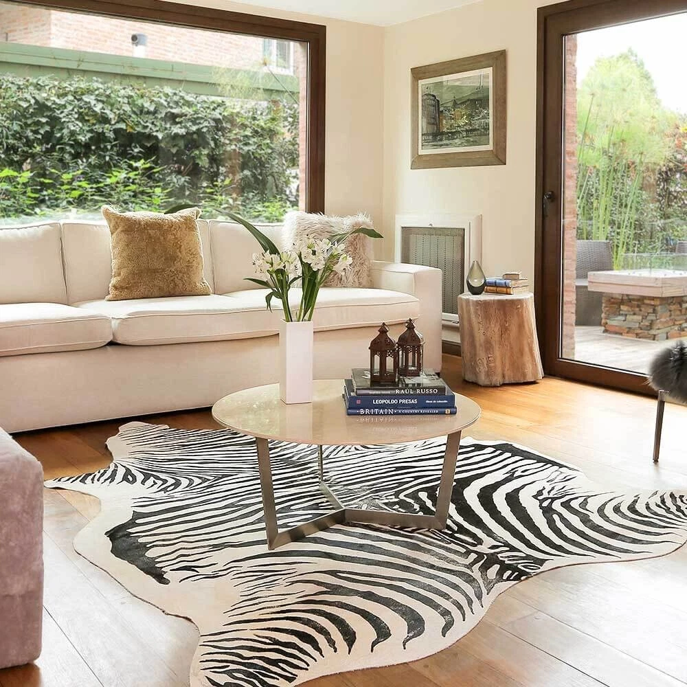 Zebra Print Genuine Cowhide Rug Size 6 X 7 Ft 180 Cm 210