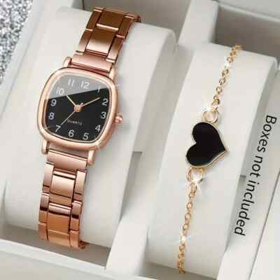 Fashion 2Pc Rose Golden Quartz Watches Square Dial And  display picture 3