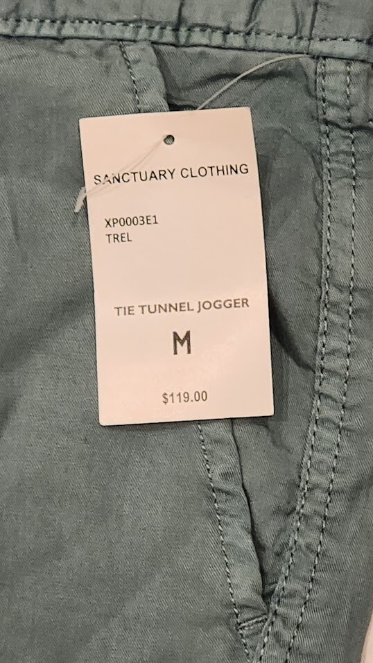 Women's Sanctuary Clothing Tie Tunnel Jogger Pants Green Trellis Sz Medium