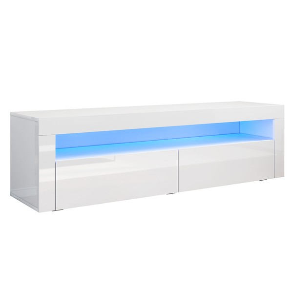Tv Board Lowboard Unterschrank Mit Led Beleuchtung Weiß Hochglanz Fernsehschrank-image