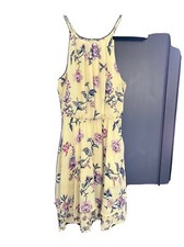 Francesca’s Women’s Yellow Floral Pattern Sleeveless Halter Dress - Size Medium