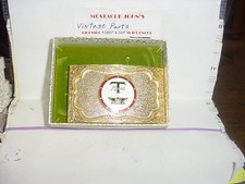 Ford Model T Logo VINTAGE 1970's Belt Buckle Gold color Square by Fisher USA