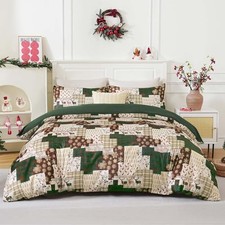 Christmas Duvet Cover Set Queen Size,3 Pieces Patchwork Queen 90"x90" Green