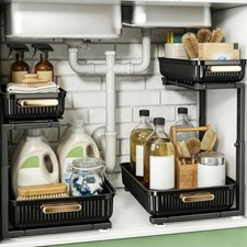 Under Sink Organizer -s Multi-Purpose Pull-Out Storage Organizers, 2 Pack Black