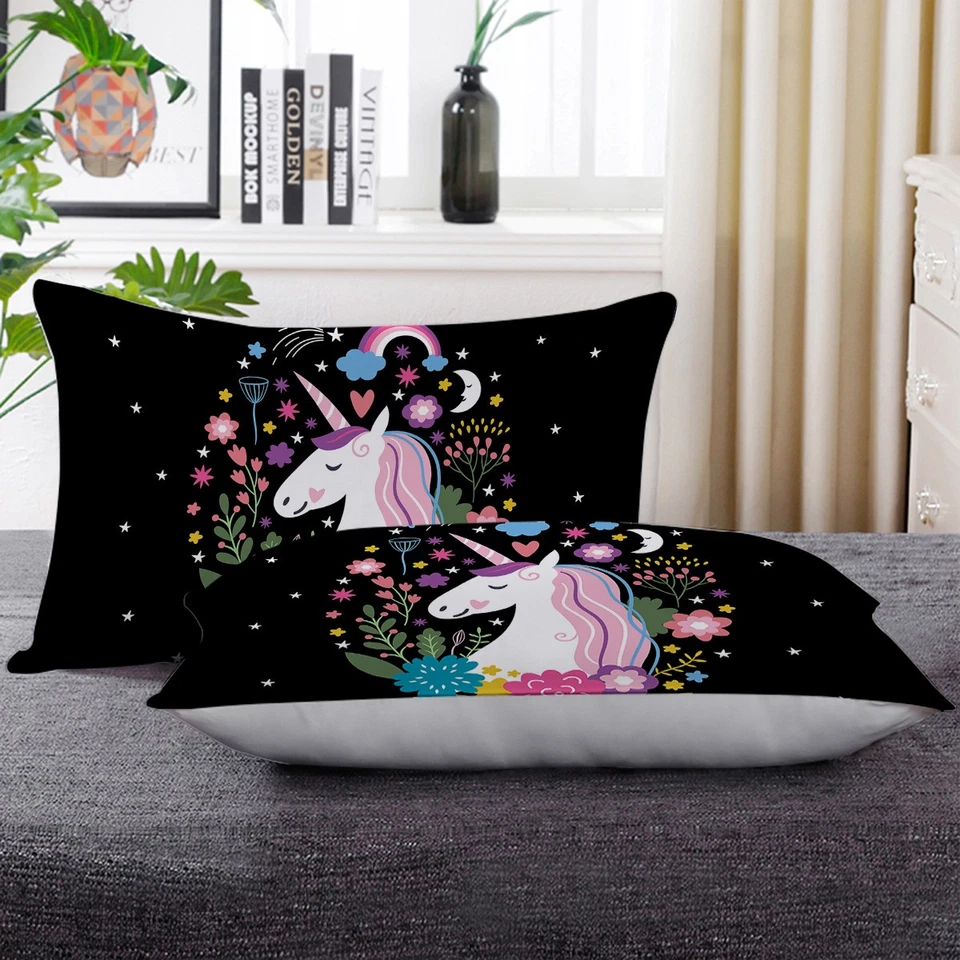 Black Throw Pillow Case Cover for Boys Girls Unicorn Themed Pillowcase Decor - Image 2 of 4