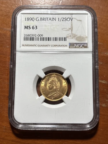 1890 Great Britain Gold 1/2 Sovereign - NGC MS63