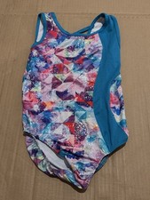 Danskin Now Tank Leotard Bodysuit Geometric Strappy Back Silver S/CH 6-6x 