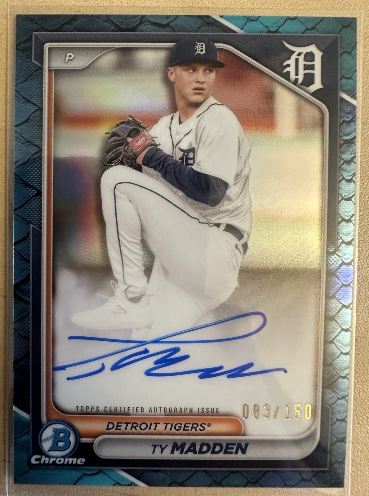 2024 Bowman Chrome TY MADDEN Blue Reptilian Auto Refractor #/150 CPA-TM Tigers