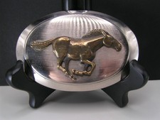 Vintage Oval Gold and Silver Galloping Horse Belt Buckle 4" X 2.5"