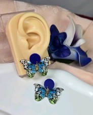 Blue Colorful Acrylic Butterfly Earrings Stud Dangle Y2K Fairycore Statement NWT