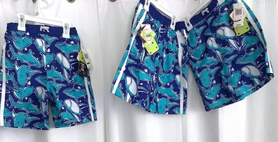 3 Pair Boys Youth MICK MACK Sz 6 Swim Trunks Shorts Blue Sharks UPF50+