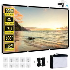 100-inch Projector Screen 4K 16:9 HD Foldable Washable Portable Projection Mo...