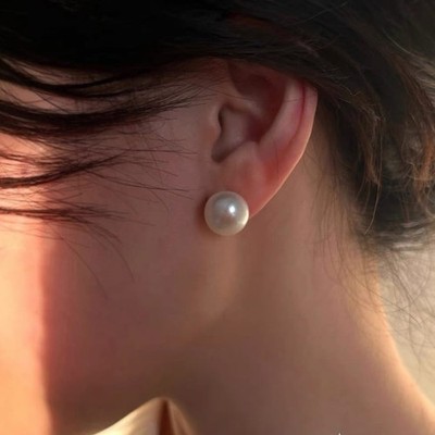 18K Gold Freshwater Pearl Stud Earrings 10-11mm Large Pearl Earrings Classic