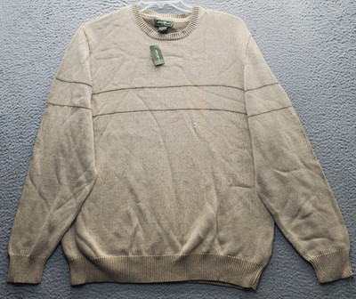 Eddie Bauer Sweater Men XL Brown Tight Knit Ribbed Cuff & Hem Crew Neck Pullover