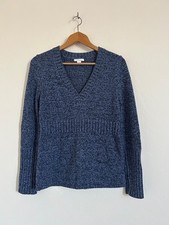 Wolsey Jumper Size 14 Blue V Neck Women's Soft Fitted Flecked Ribbed Sleeves VGC