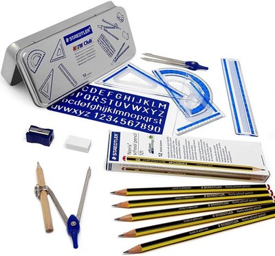 Staedtler Back To School Set - 10-teiliges Mathe-Set in Metall Geschenkdose + 12 Noris Pe
