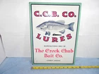 VINTAGE ADV. SIGN  C.C.B. CO. LURES CHUB FISHING BAIT EMBOSSED TIN METAL - X 128