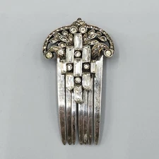 Art Deco Solid Stering Silver Tapered Baguette Paste Ornate Hair Comb Clip 13.2g