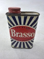 Vintage Brasso Metal Polish Can 7 Oz Polish Made In England Brass Copper 3/4Full