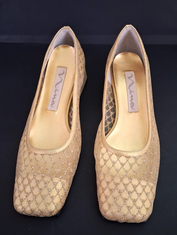 Bombas femininas vintage de malha dourada Nina tamanho 7,5 - Imagem 2 de 4