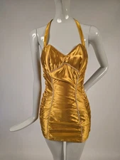 CHEESECAKE VINTAGE 1940’S GOLDEN YELLOW SATIN FORM FIT BATHING SUIT SWIMSUIT 