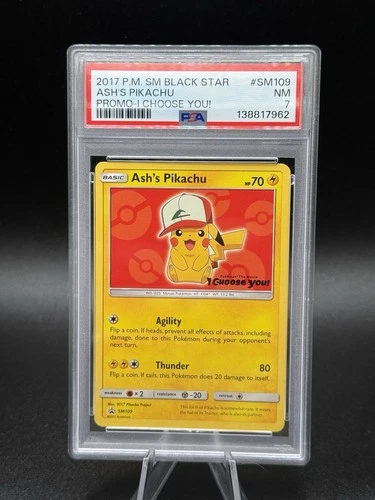 2017 POKEMON SM BLACK STAR PROMO I CHOOSE YOU! #SM109 ASH'S PIKACHU PSA 7