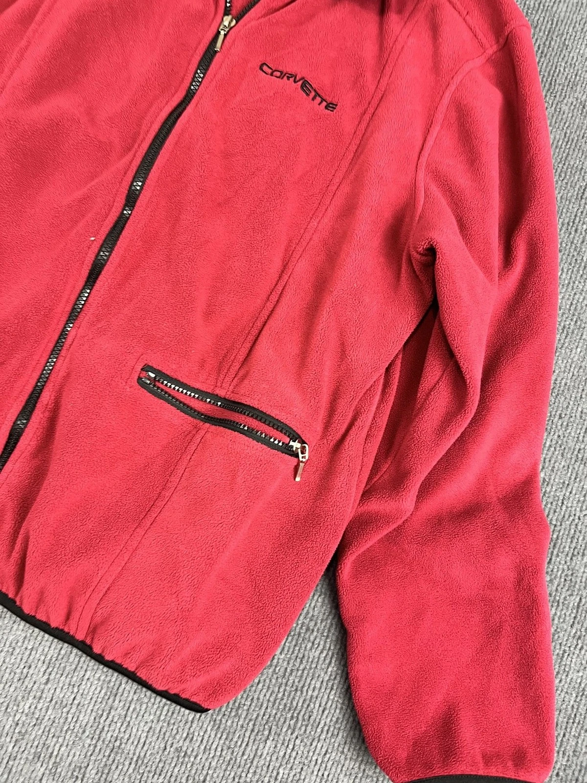 Corvette Red Fleece Full-Zip Jacket With Black Collar & Pocket For Men 2XL image 4