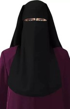 XL Long Saudi Niqab Nikab Black 3 Layers burqa Hijab Face cover Veil Islam
