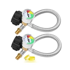 RV Propane Hose with Gauge, 1/4 NPT Male, 350PSI, 2 Pack for Standard