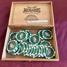 Lot of 25 Las Vegas Nevada Casino Souvenir Heavy Clay Poker Chips - Wooden Box