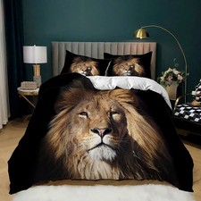 Lion Duvet Cover Set Queen Size,3D Print Tiger Bedding Set Girls and Boys,Ani...